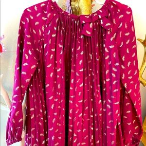 Gold and maroon swing blouse with side bow by Cherokee. Gently worn.